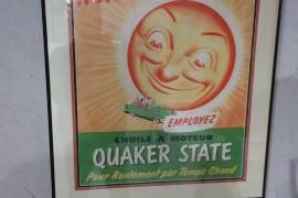OLD FRENCH CANADIAN QUAKER STATE FRAMED OIL POSTER
