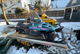 2001 Skidoo MXZ, 1996 Arctic Cat JAG, and trailer